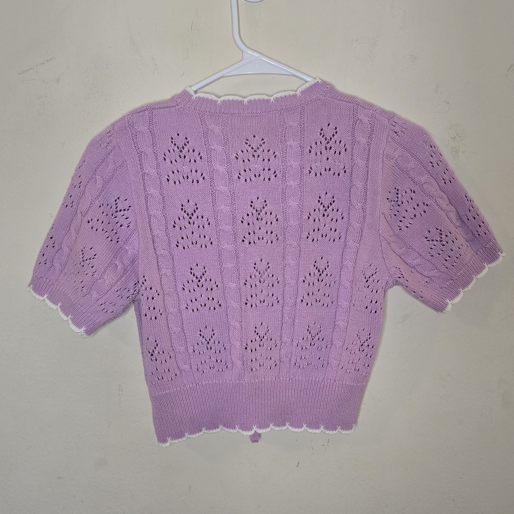 Miss Selfridge Cropped Pointelle Tie Front Cardigan Women’s Size Small Lilac - Picture 3 of 11